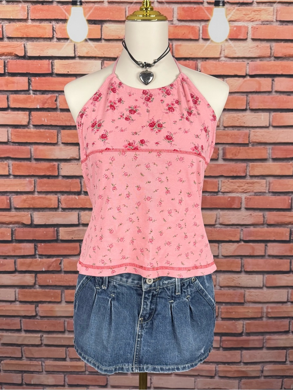y2k pink floral halter